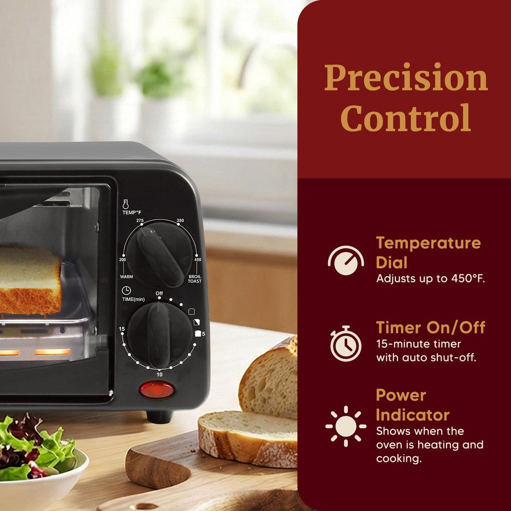 ETO236 Personal Compact 2 Slice Countertop Toaster Oven with 15 Minute Timer & Adjustable Temperature, Bake, Broil, & Toast, Black
