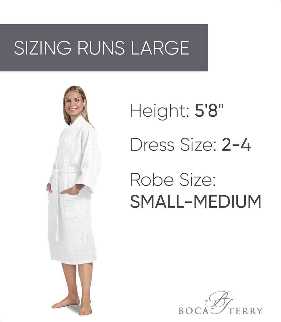 Women's Waffle Robe by Boca Terry, Lightweight Summer Robe, Cotton Blend | Soft, kimono style waffle bathrobe, knit