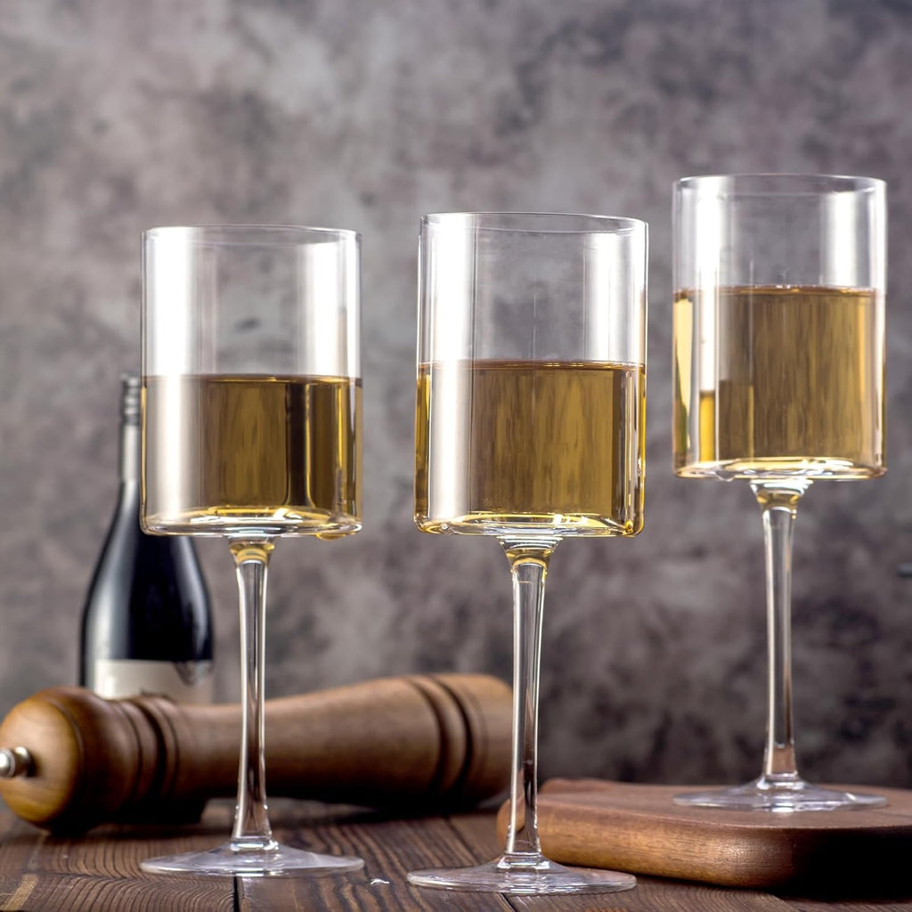 Wine Glasses Set of 4 - Hand Blown wine glass 15oz in Gift Packaging - Large White Wine Glass on Long Stem - Unique