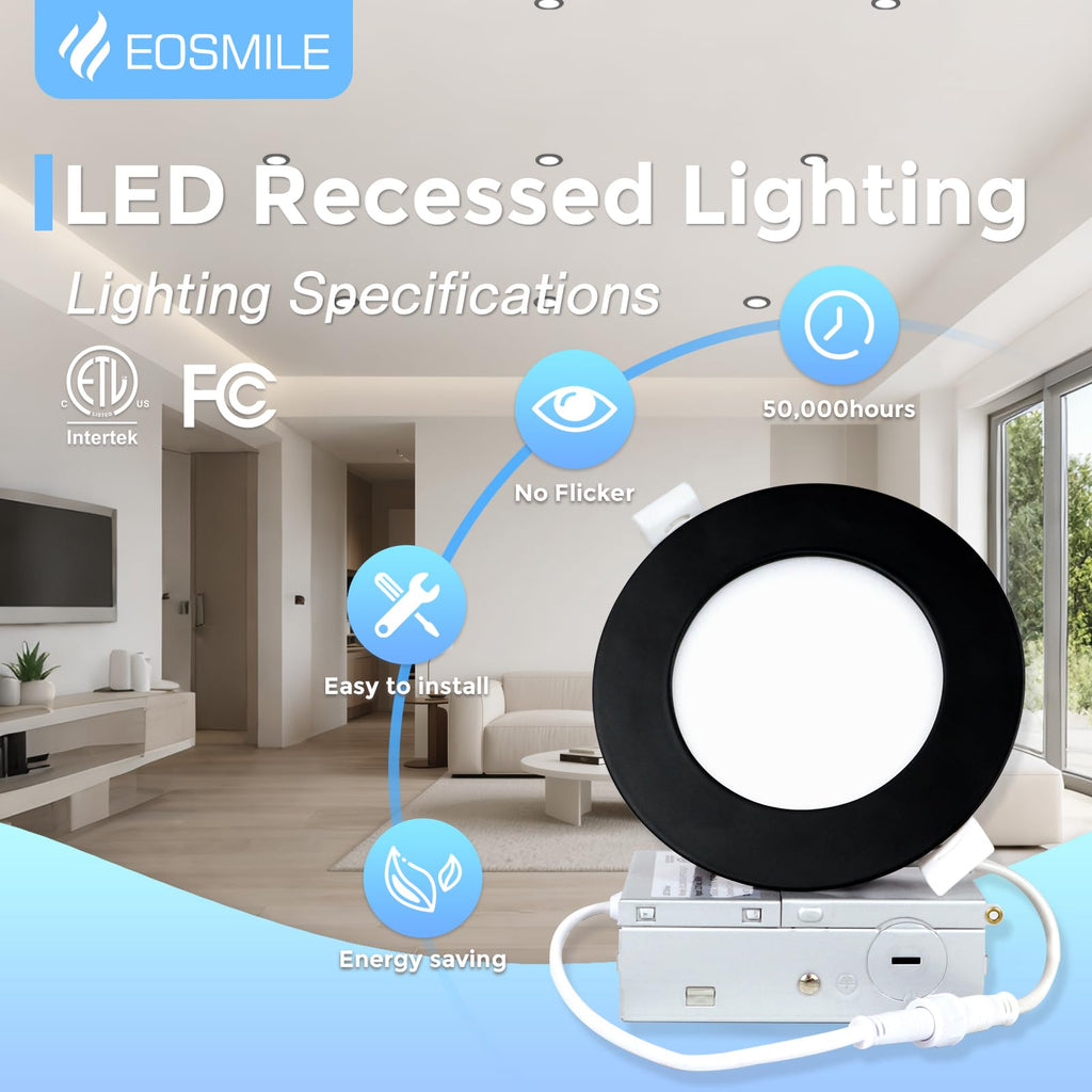 6 Pack 4 Inch Black LED Recessed Light with Junction Box