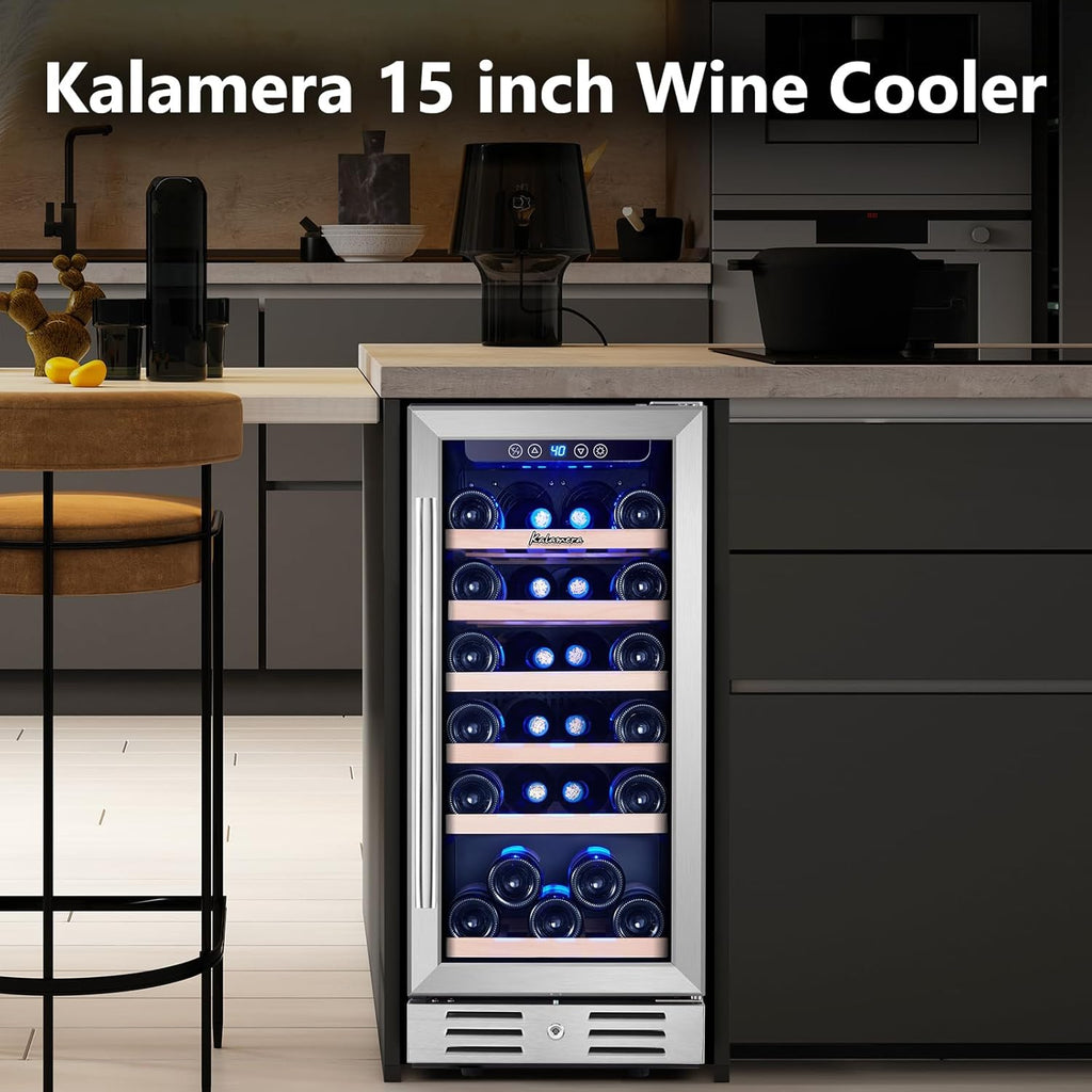 15 Inch Wine Cooler Refrigerator - 30 Bottle Under Counter Mini Fridge with Doub