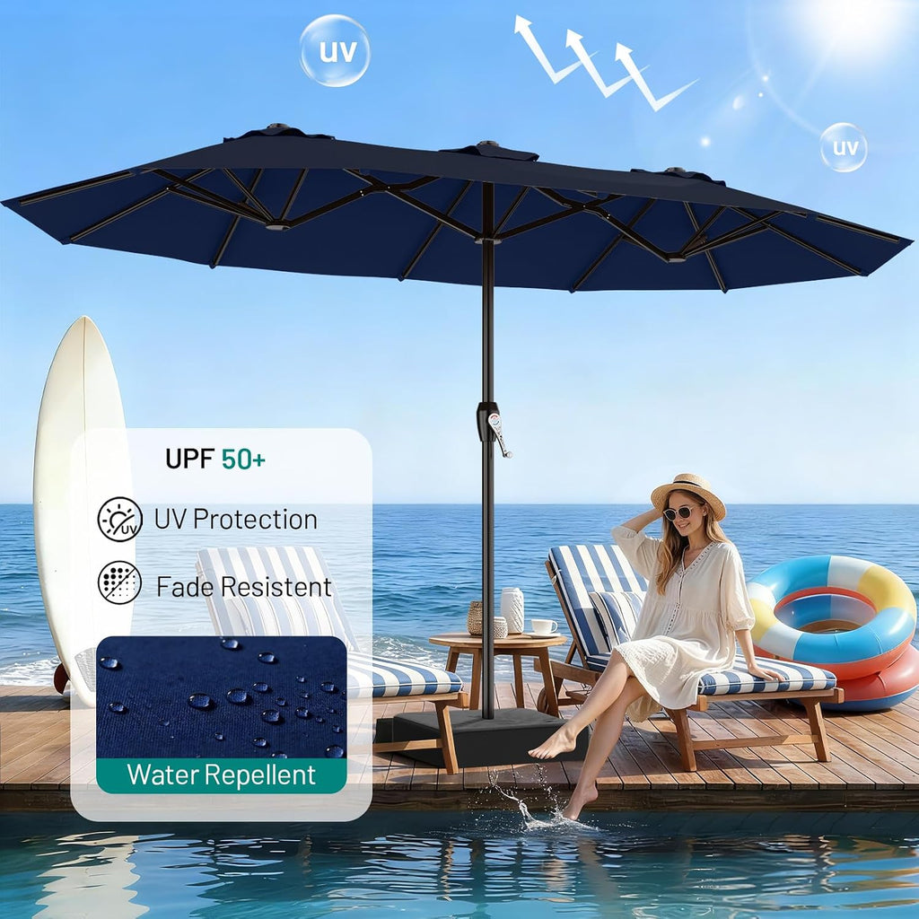 15FT Outdoor Patio Umbrella with Crank, Large Rectangular Market Umbrella