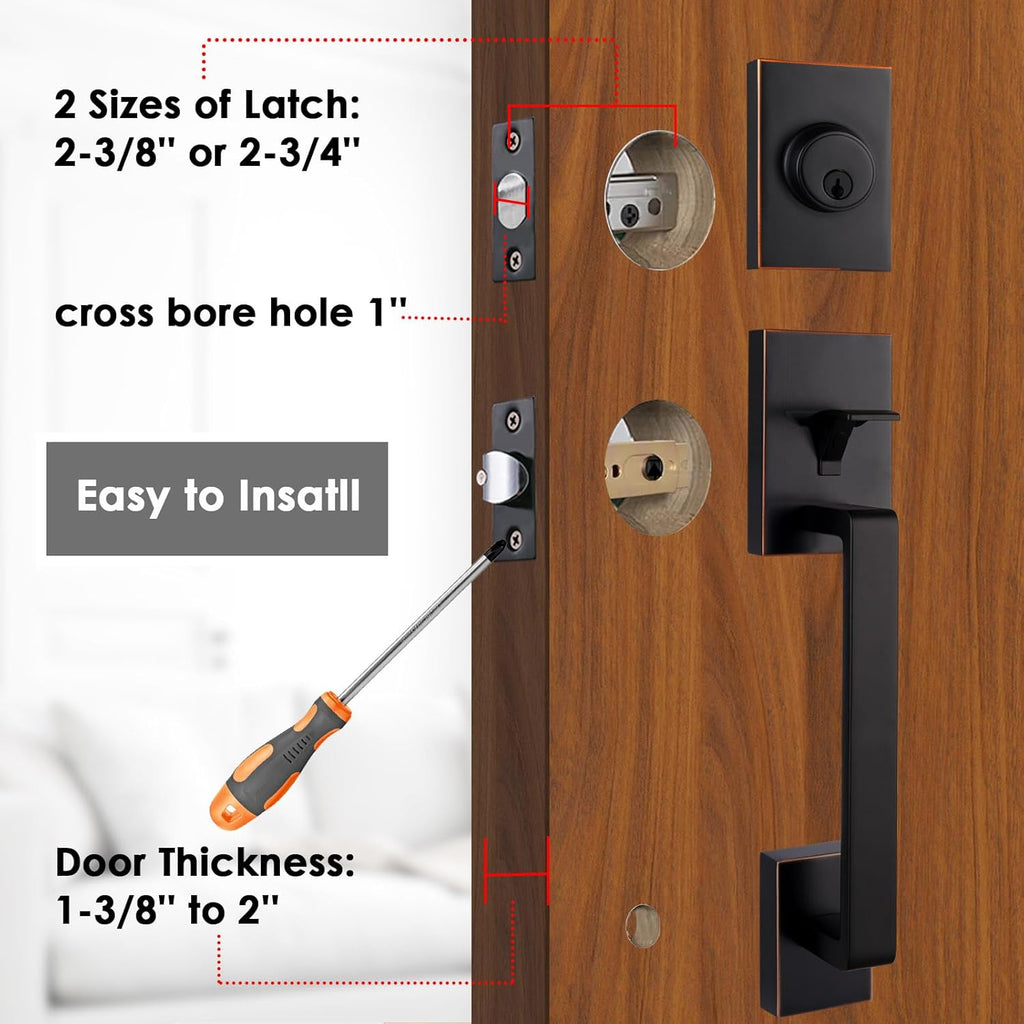 Oil Rubbed Bronze Double French Door Handle Set Door Lock Set with Deadbolt&Lever, Lower Half Grip, Left&Right Handed - Door Handleset