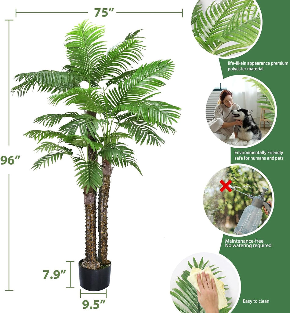 8ft Artificial Palm Tree Fake Palm Plants Outdoor Indoor in Pot Large Faux Palm Plants Front Porch Patio Pool Garden