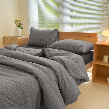 Comforter Set, Dark Gray Plaid, 3 Pieces