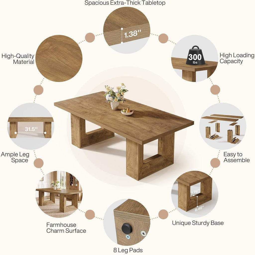 Farmhouse Dining Table, 63-Inch Rectangular Kitchen Table with Strong Geometric Frame for Kitchen & Dining & Living