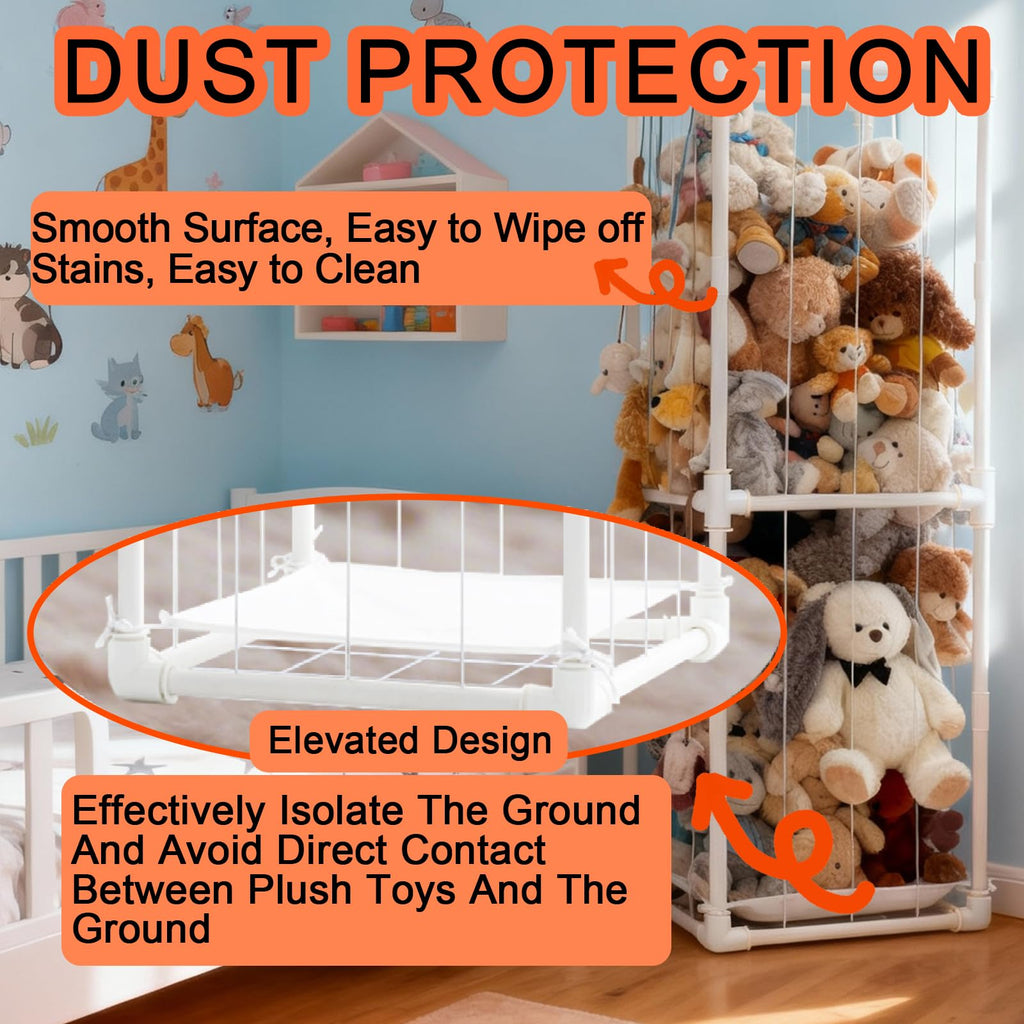 Stuffed Animal Storage Organizer, 58" Extra Large Zoo Cage for 80+ Plushies, Upgraded Quick-Lock Vertical Toy Holder