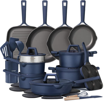 31pcs Pots and Pans Set, Nonstick Cookware Set | Durable, Easy Food Release, Cooking Set with Silicone Utensils, Even