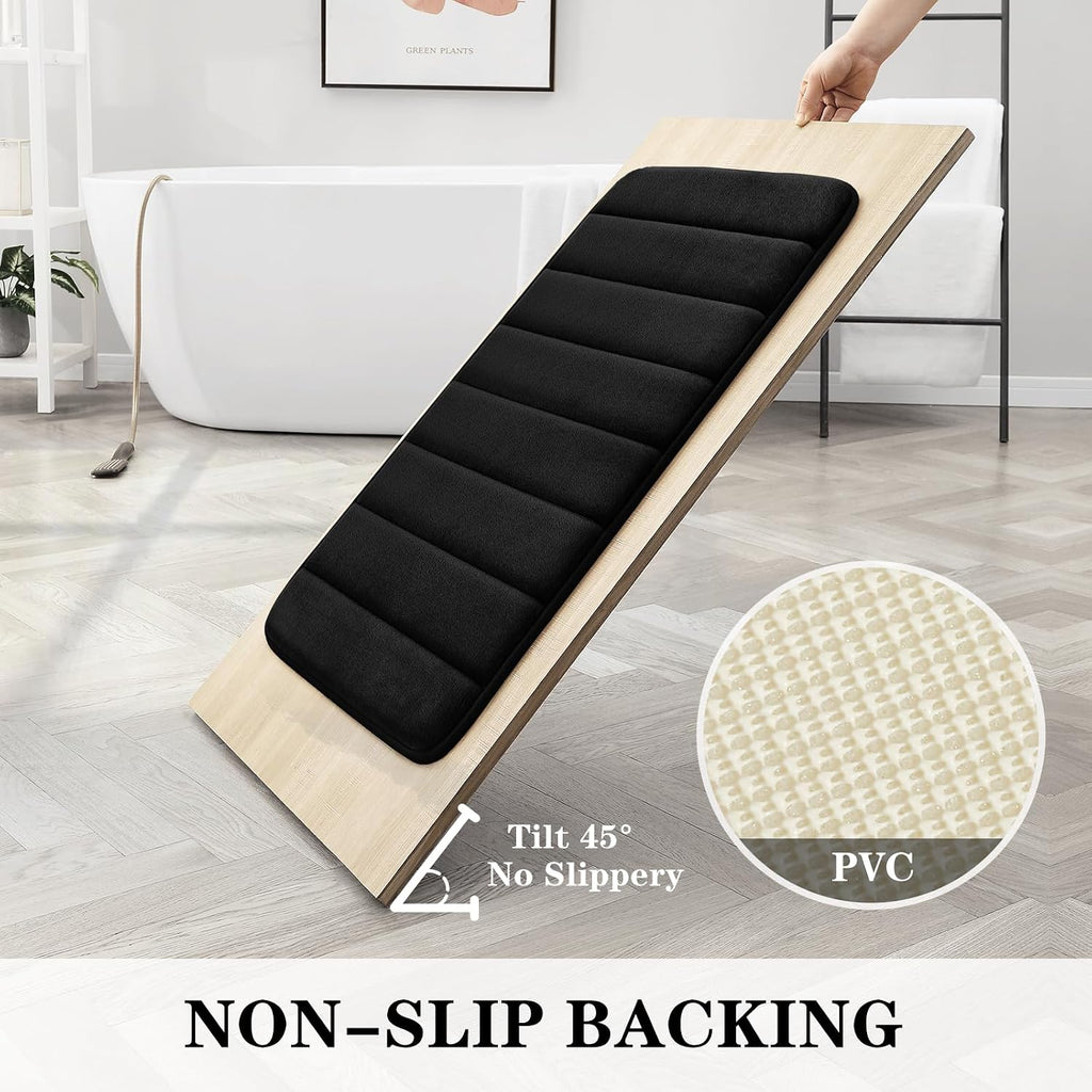 Black Memory Foam Bathroom Rug Set 3 Piece, Non Slip Extra Soft Absorbent Washable & Dry Toilet Bath Mat Sets