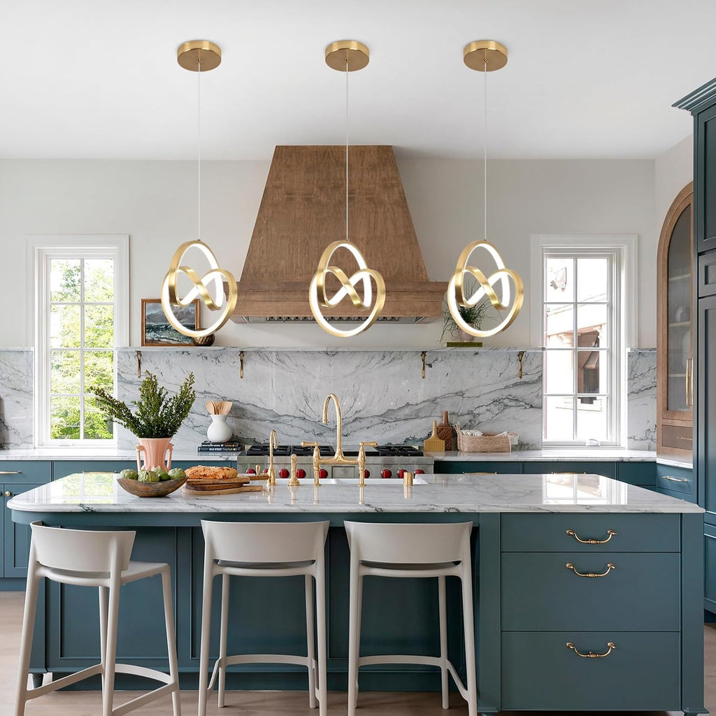 Modern LED Pendant Lights Kitchen Island, 6000K LED Chandelier Adjustable Height Gold Hanging Light Fixture Island