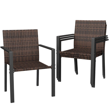 Stackable Patio Chairs Set of 4, Wicker Outdoor Chairs, All-Weather Rattan Dining Chairs with Deep Seat & Armrests