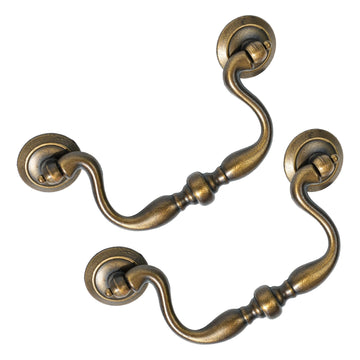 Antique Brass Drop Bail Drawer Pulls 4 Pack, 4 Inch Hole Centers