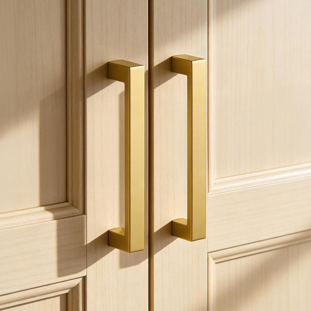 30 Pack 5 Inch Gold Kitchen Cabinet Handles Gold Handles for Cabinets Brushed Brass Cabinet Pulls Square Hardware for
