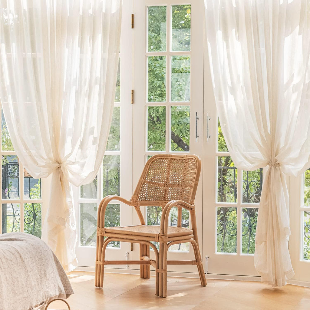 Linen Sheer Pinch Pleated Curtains, Linen Flax Beige 96 Inches Long Sheer Curtain Panels, Natural Back Tab Window