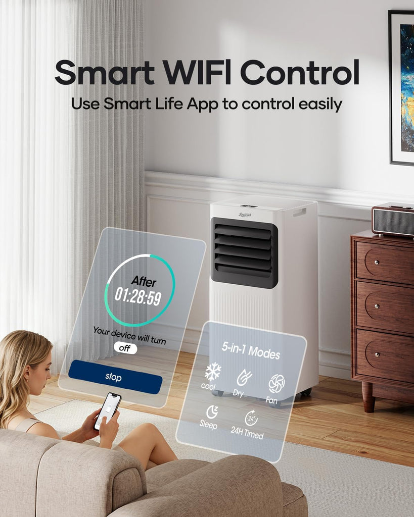 Portable Air Conditioners 12000 BTU 5-in-1 Smart WiFi APP Control, Cooling Dehumidifier Fan Sleep Mode, Window Kit