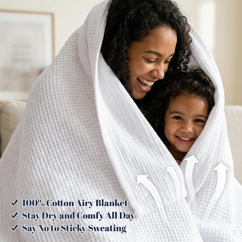 100% Cotton Waffle & Muslin Throw Blanket Large, Soft Breathable Luxury 400GSM Versatile Reversible Bedding, Great
