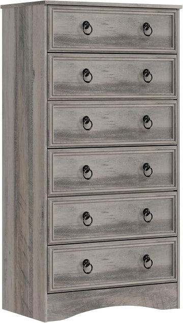 6 Drawer Dresser Tall, 52" Tall Grey Dresser , Chest of Drawers, Large Storage Organizer for Clothes, Grey Vintage