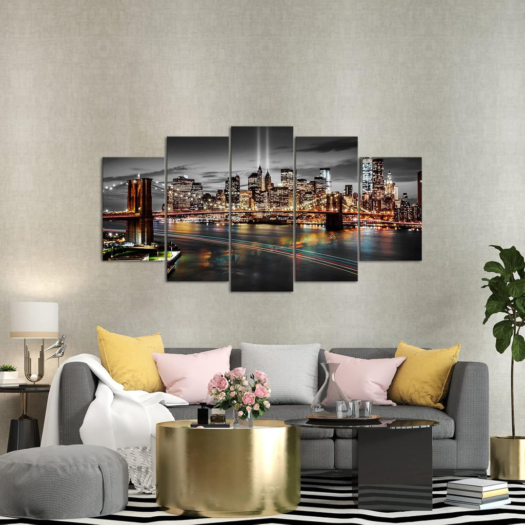 New York Brooklyn Bridge Canvas Wall Art Black and White New York City Painting Big NYC Skyline Pictures Cityscape