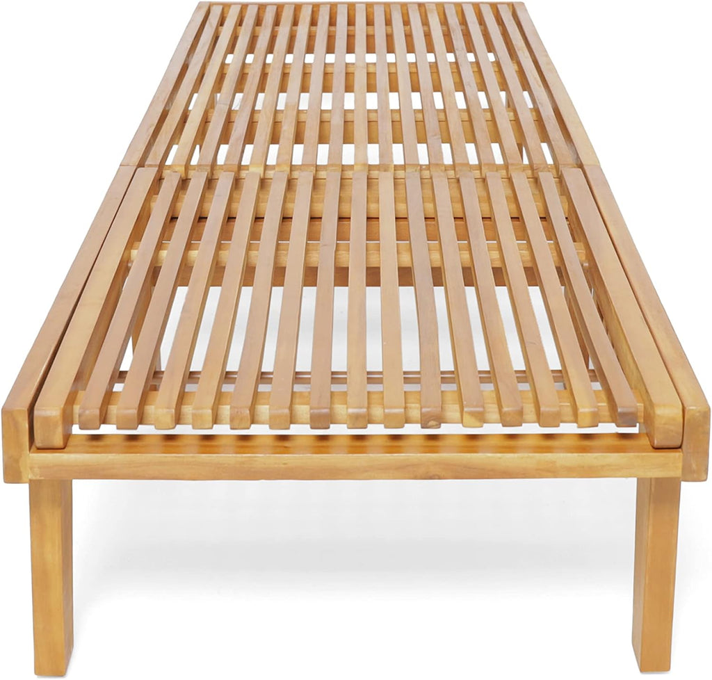 Outdoor Chaise Lounge Chair, Acacia Wood Frame Sunbathing Pool Lounger with 5-Position Adjustable Backrest, Patio