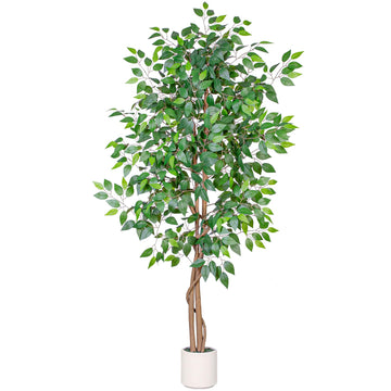 Artificial Ficus Tree 6FT Tall, Faux Ficus Tree Indoor Outdoor, Fake Silk Ficus Plant with Planter, Lifelike Leaves