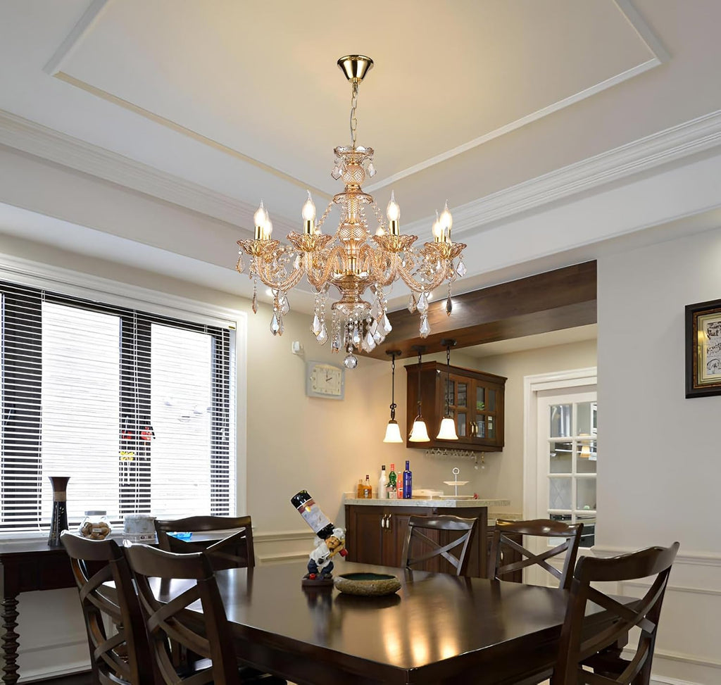 8-Light Amber Crystal Chandelier, K9 Crystal Modern Luxurious Crystal Candle Pendant Light, Luxury Crystal Ceiling Light Fixtures for Living Room, Kitchen, Dining Room (8 Lights)