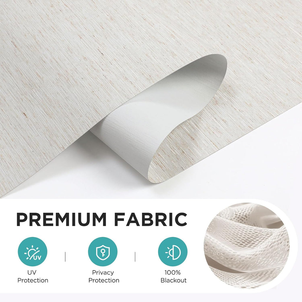 Natural Woven Roller Shades for Indoor Windows, Cordless Blackout Blinds with Curved Valance, Thermal Insulated UV