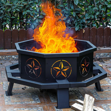 35 Inch Octagonal Fire Pit,Outdoor Fire Pit,Wood Burning Firepit for Bonfire,Firepits for Outside,Camping, Backyard