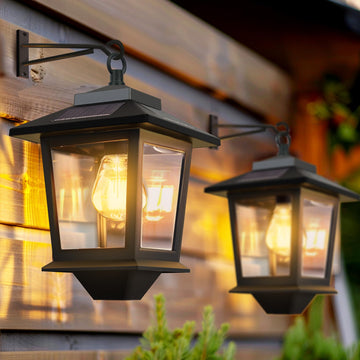 2 Pack Solar Wall Lanterns, Outdoor Hanging Lights with 4 Solar Panels, Dusk to Dawn Led Outdoor Wall Sconce, Anti-Rust