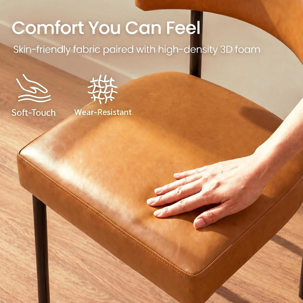 Brown Modern Bar Stools Set of 2, 24 Inch Faux Leather Counter Stools with Curved Backrest, Counter Height Bar Stool