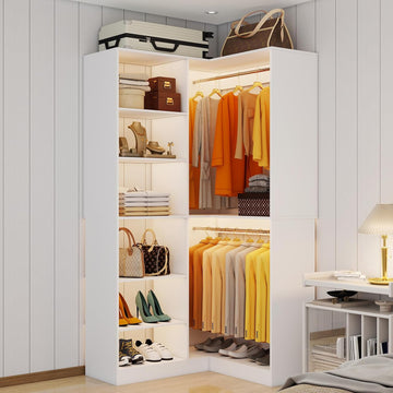 Corner Closet System with 6 Shelves, Custom 39.4"-78.8" Closet Organizer System with 3Hanging Rods, Walk in Corner