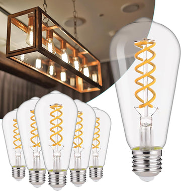 ST58 Dimmable LED Edison Light Bulbs, 2700K Clear Glass, 6 Pack