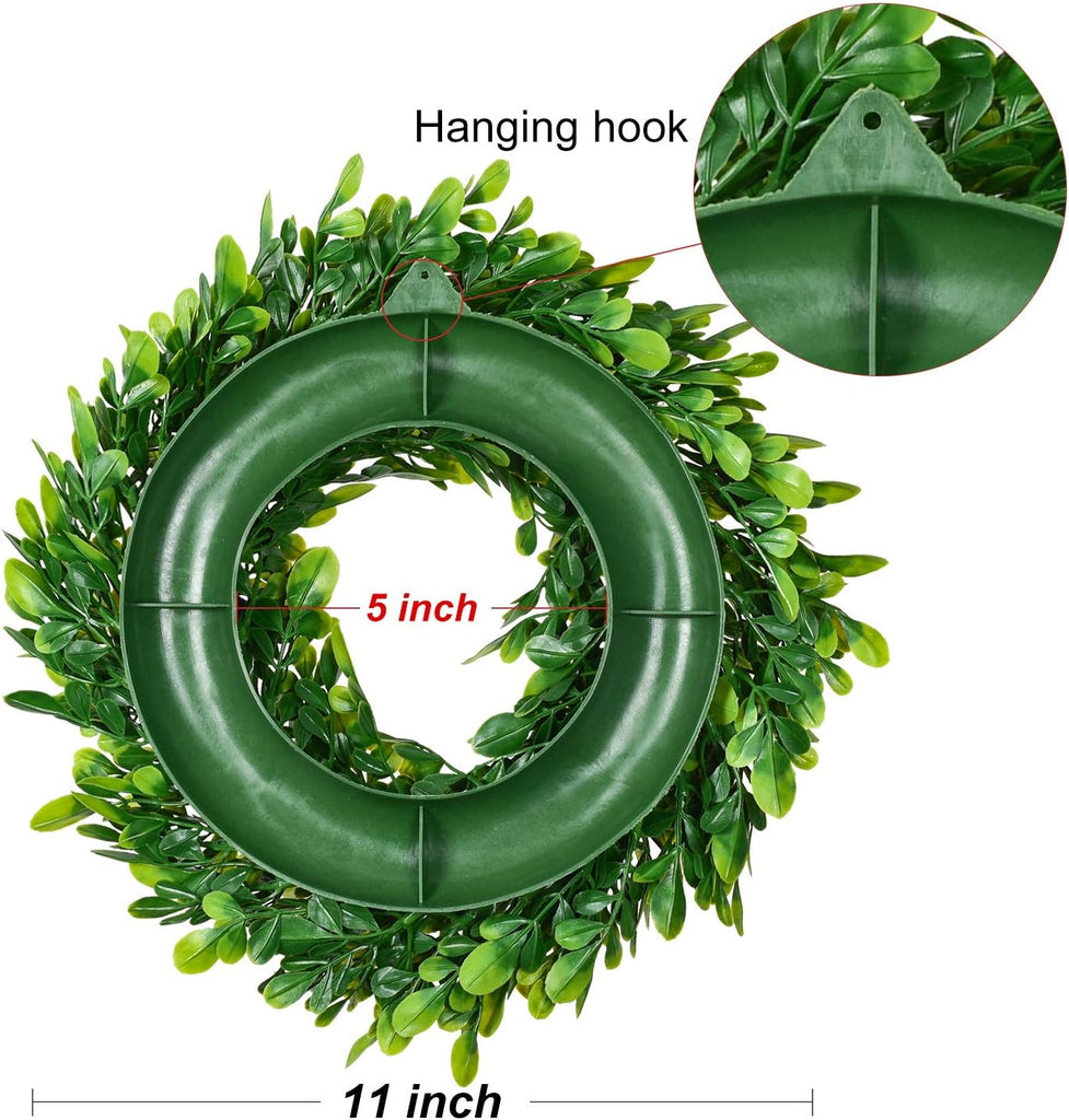 Artificial Boxwood Wreath - 11" Mini Green Wreath for Wall, Window, Table Decoration - Set of 2