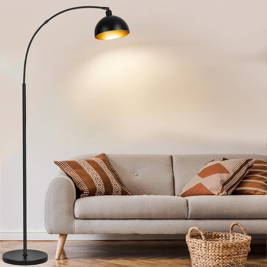Black Arc Floor Lamps - Dimmable Arched Floor Lamp with Remote Control & 2700-6000K 9W LED Bulb Included
