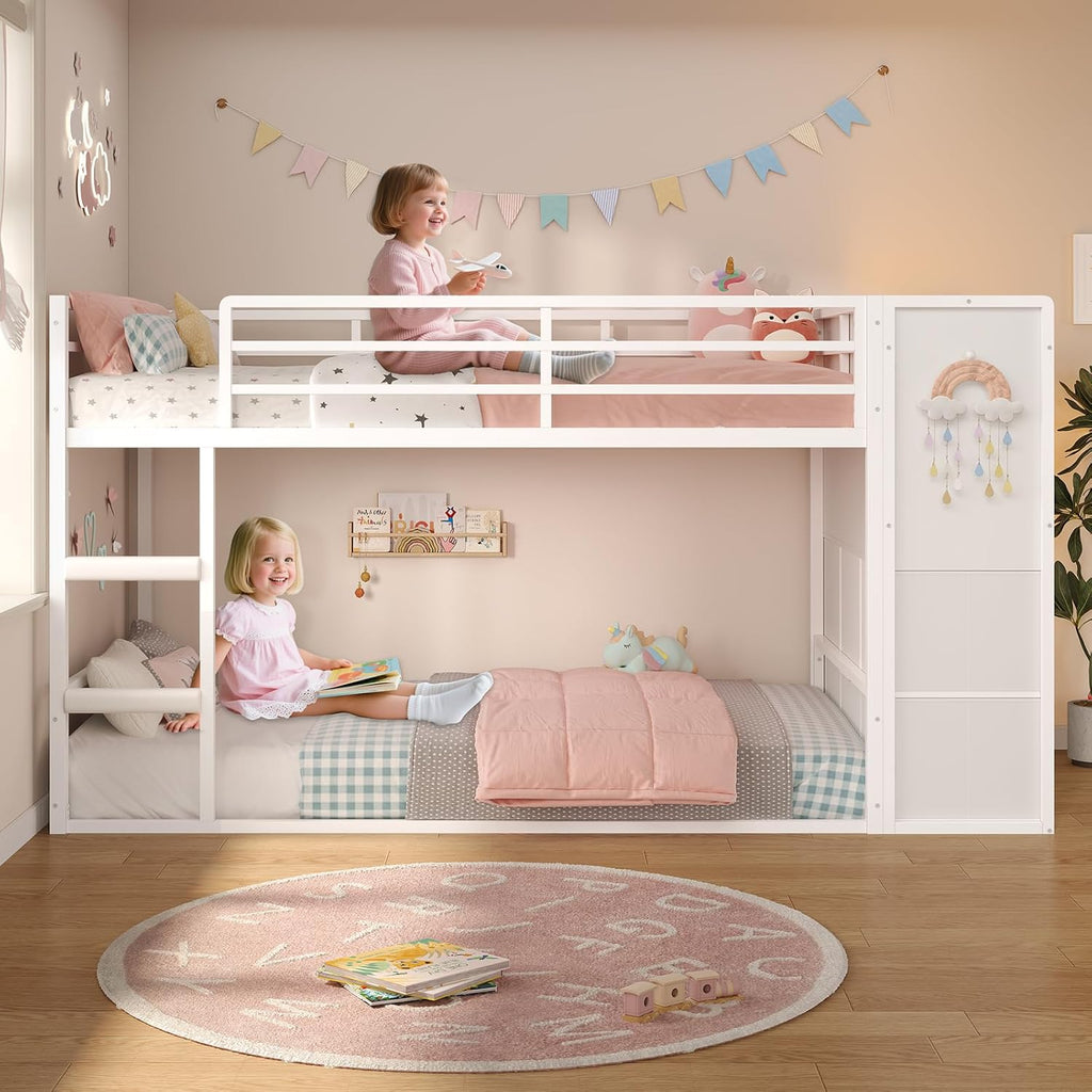 Bunk Bed Twin Over Twin with 6 Large Fabric Drawers & 4 Wooden Storage Bookshelf Organizer