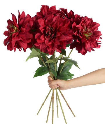 Dahlia Artificial Flowers, 6PCS Burgundy Flowers 23.62" Silk Dahlia Flowers with Stems for Wedding Party Home