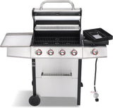 4-Burner Propane Gas Grill with Side Burner, 49,000 BTU BBQ Grill with Cast Iron Grates, Griddle and Charcoal Tray