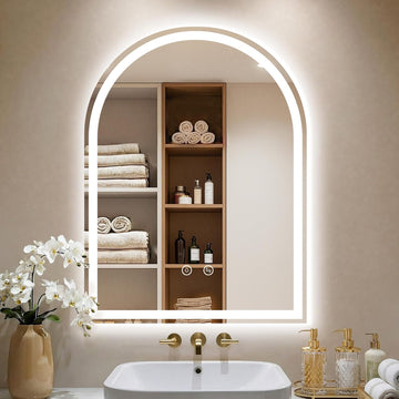 Arched LED Bathroom Mirror with Lights, 24"×32" Lighted Vanity Mirror for Bathroom, Smart Anti-Fog