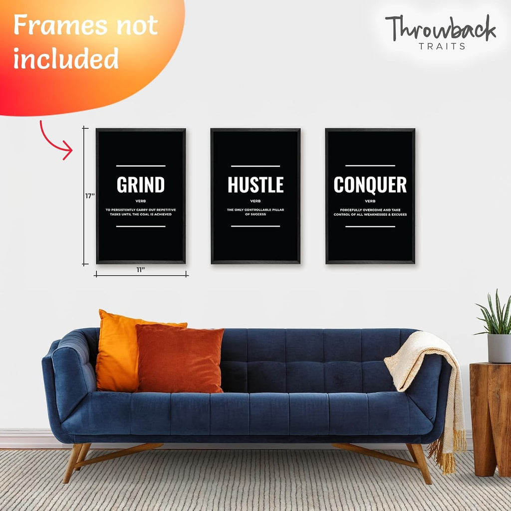 Black and White Motivational Canvas Wall Art Set of 6 - Framed Gallery-Wrapped Prints for Men, Office, Bedroom &