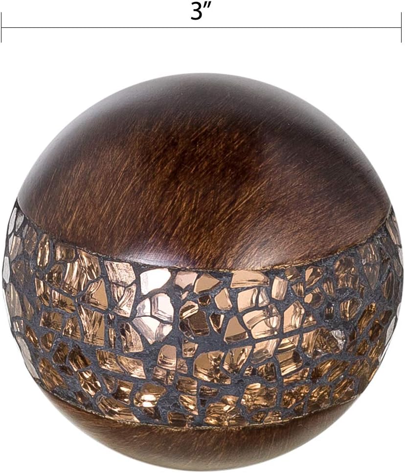 Schonwerk Brown Walnut Decorative Orbs for Bowls and Vase Fillers (Set of 3) Resin Sphere Balls for Living, Dining