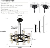 Black Wagon Wheel Chandelier, 18" Modern Farmhouse Chandelier, 16-light Chandelier for Living Room, K9 crystal Chandeliers for Dining Room ,Rustic Round Hanging Light Fixture(bulbs included) A117-B0D7TDCJK8