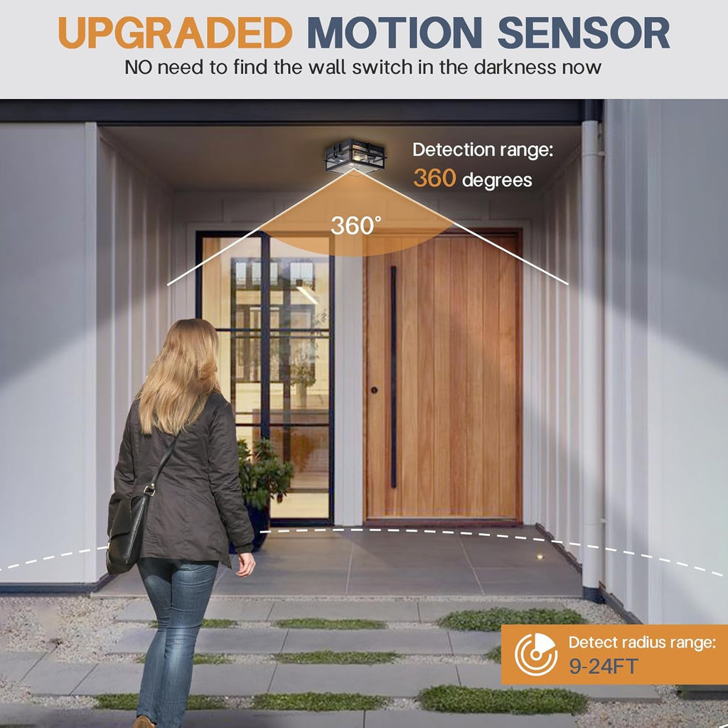 Upgraded Motion Sensor Outdoor Ceiling Light,outdoor flush mount porch light with Adjustable sensor