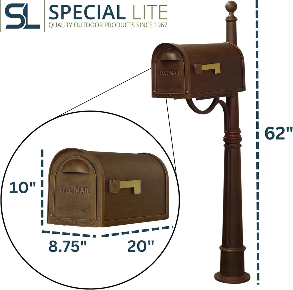 Classic Curbside Mailbox with Aluminum Post - Copper Mailbox with Ashland Post