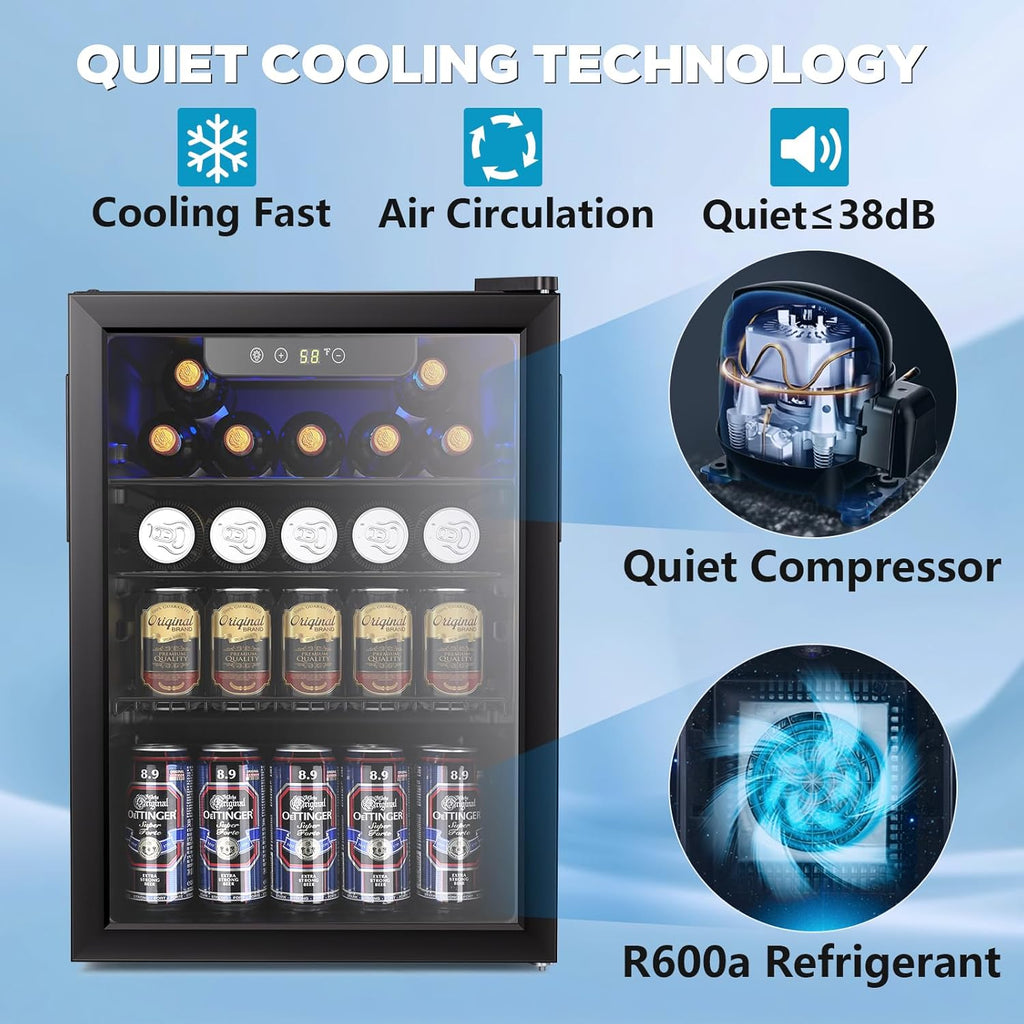 26 Bottle Wine Cooler, 95 Cans Beverage Refrigerator, 2.6 cu.ft Drink Fridge Dig