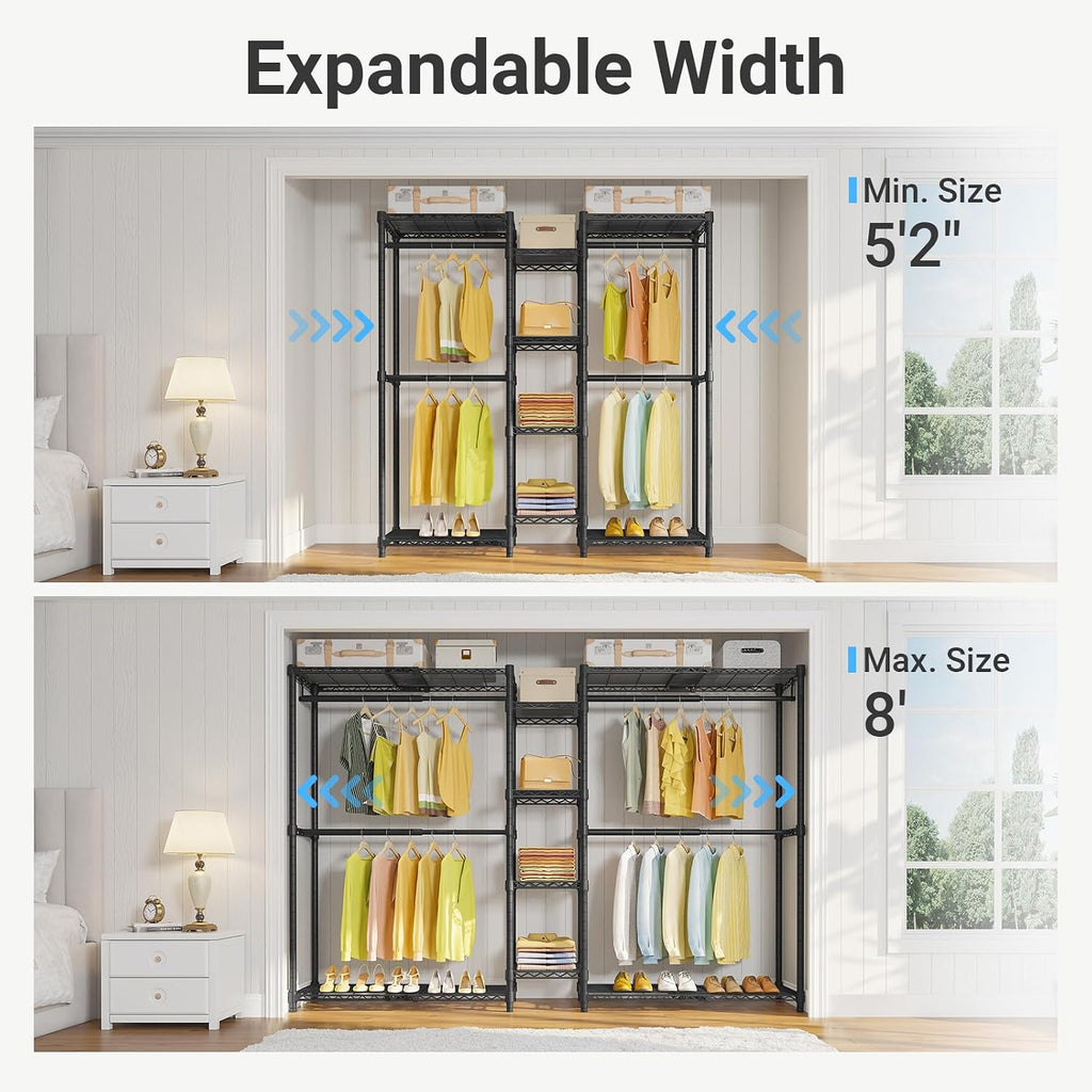 X3 Expandable Heavy Duty Clothes Rack Closet Organizer System Black | Large Freestanding Clothing Rack with