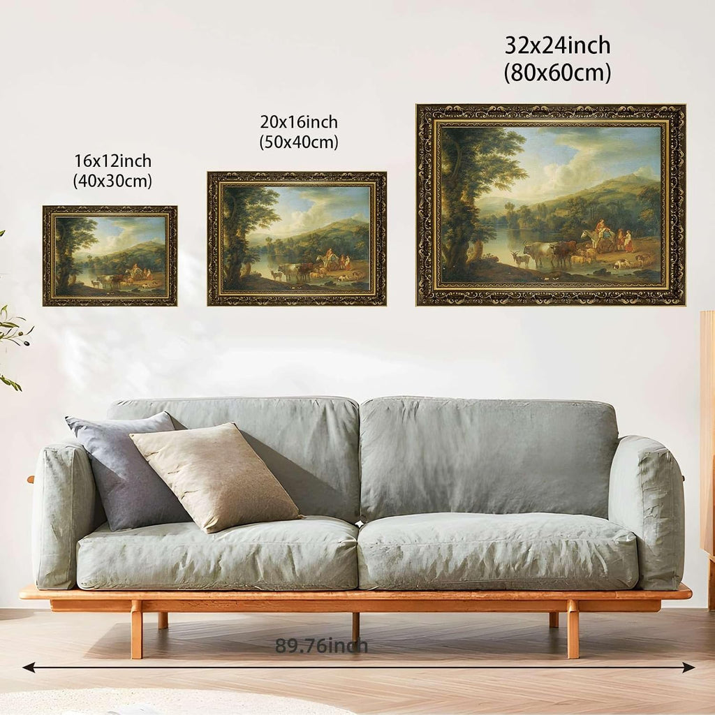 Vintage Framed Pastoral Scene Wall Art Canvas Print Oil Paintings Reproduction World Classics Middle Ages Painting