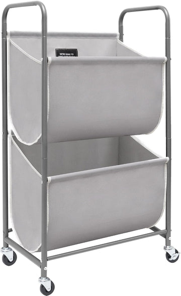 80 Liters Vertical Rolling Laundry Hamper, 2 Section Laundry Sorter with Wheels and 2 Breaks, 2-tier Laundry Baskets