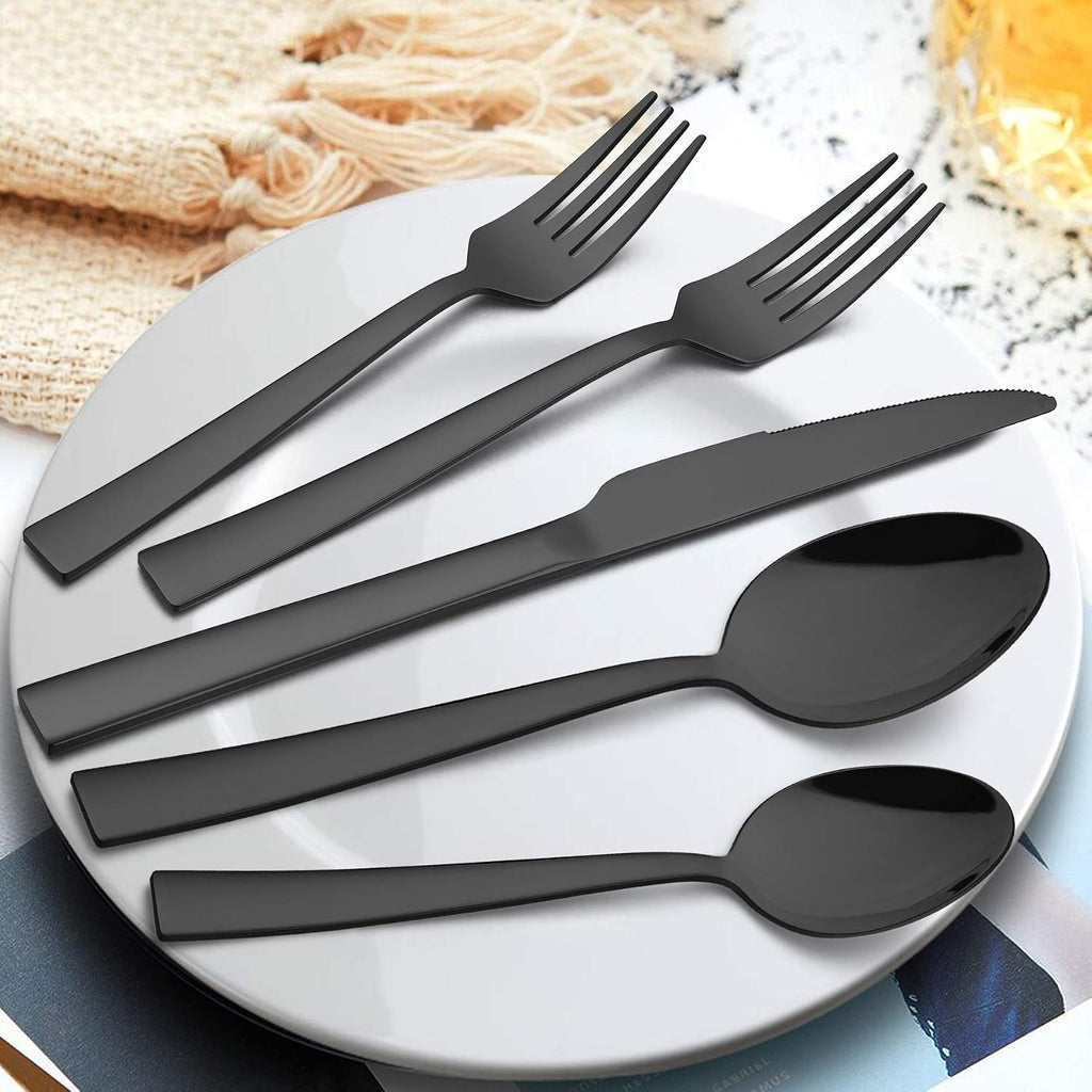 60-Piece Black Silverware Set with Organizer Tray, Stainless Steel Square Flatware Cutlery Set for 12