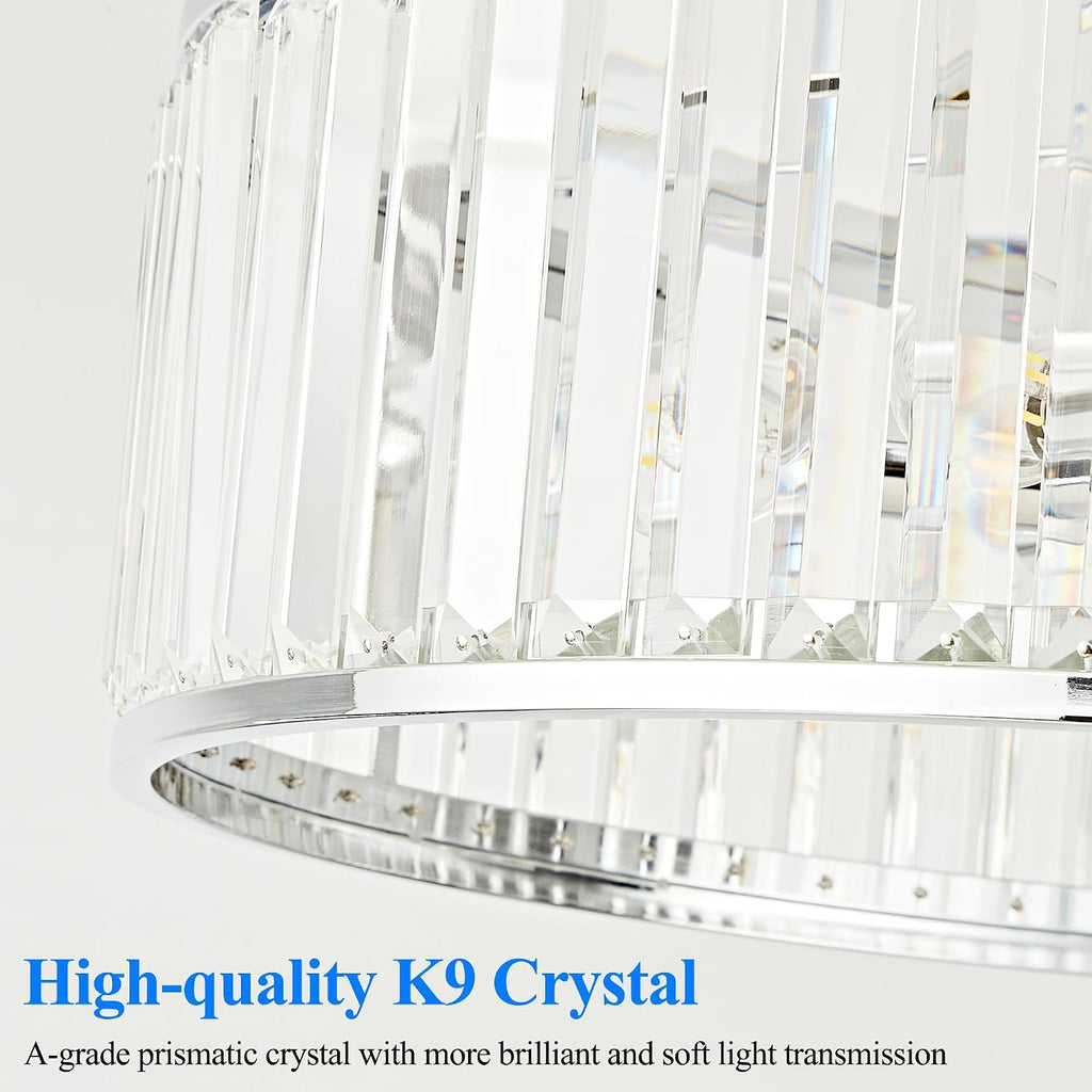 19.7" Modern Crystal Chandeliers Semi Flush Mount Ceiling Light, Large Round Crystal Chandelier Ceiling Lights