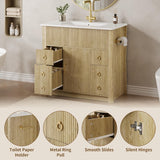 36" Freestanding Fluted Bathroom Vanity with Sink & Drain - Cabinet with 4 Drawers & Door