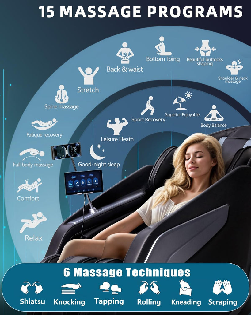 4D Massage Chair Full Body Zero Gravity 53" SL Track Recliner | 15 Auto Modes,Back & Calf Heat,Body Scan,Deep